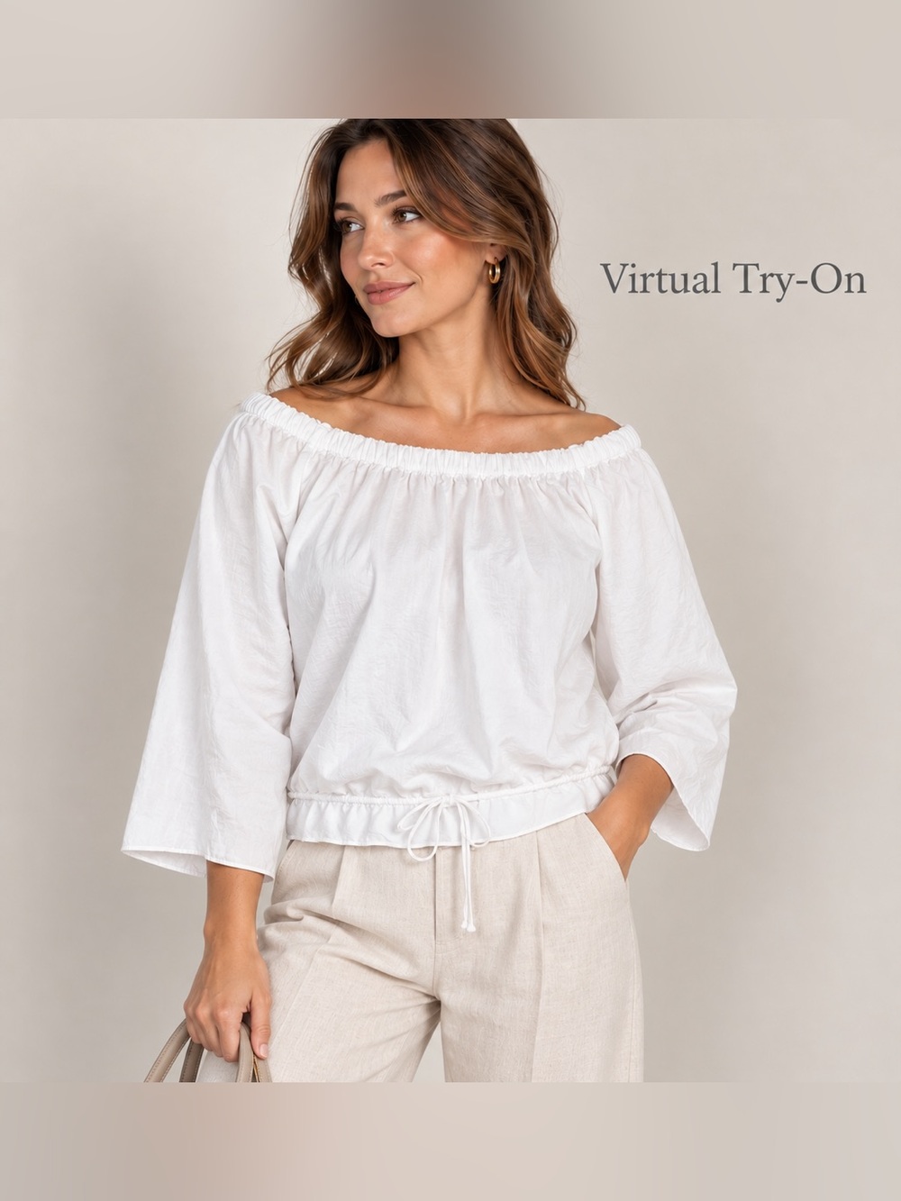 Theory White Off Shoulder Blouse Size L 3/4 Sleeve Drawstring Hem Relaxed Top